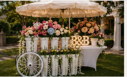 Luxury Blush and Bloom flower bar displayed in an elegant outdoor venue